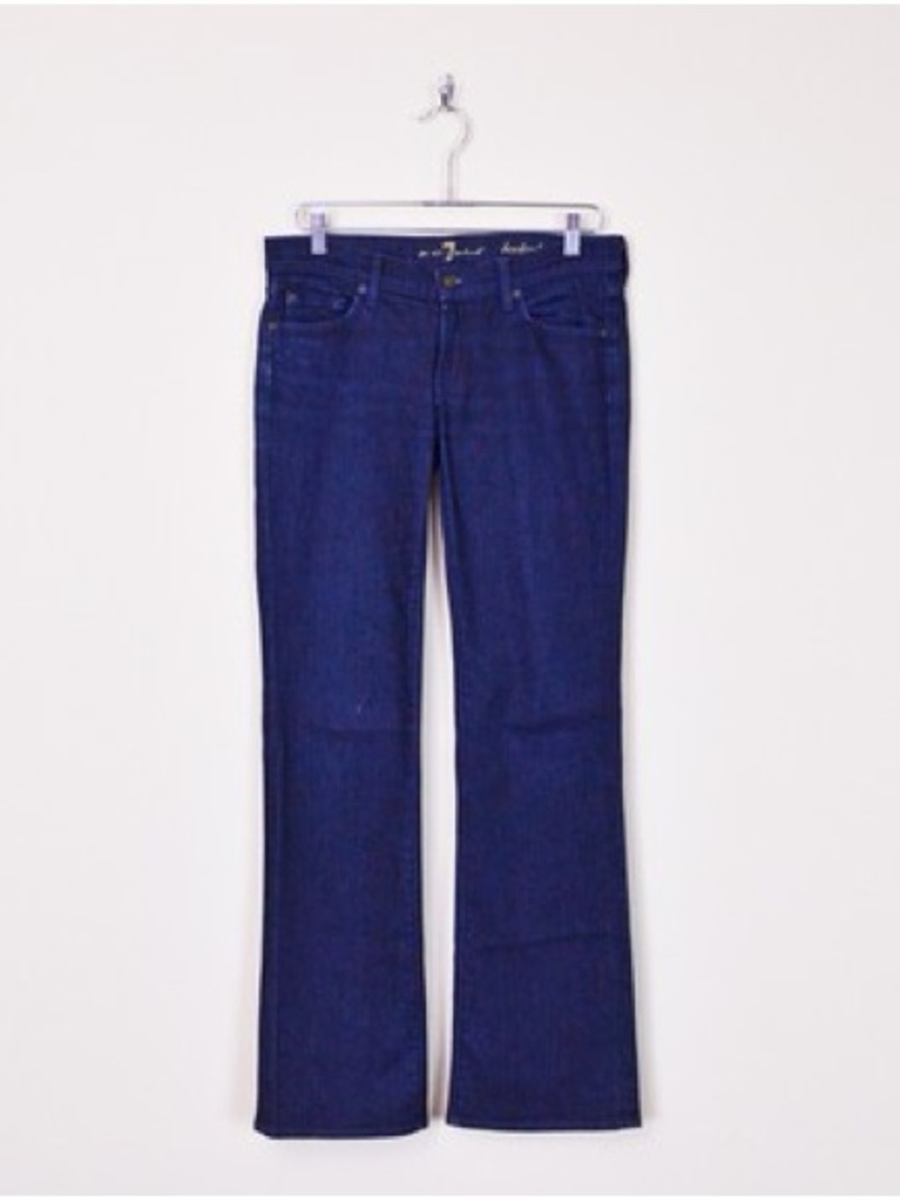 7 For All Mankind Dark Blue Flare Jeans with Embroidered Back Y2K Vintage Bootcu - Picture 6 of 16